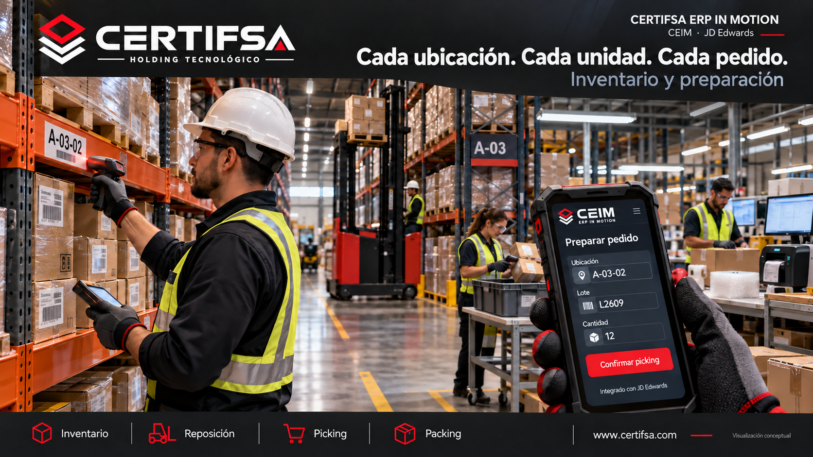 CEIM para inventario, reposición, picking y packing integrado con JD Edwards.